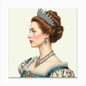 Watercolor Portrait Of Queen Elizabeth I, Intricate Details, Elegant Attire 1 Canvas Print