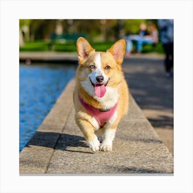 Corgi Dog Walking In Park Canvas Print