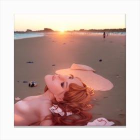 Girl Laying On The Beach Canvas Print