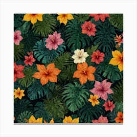 Tropical Flowers Seamless Pattern Canvas Print