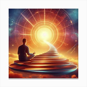 Meditation Man Sitting On Stairs In Space Canvas Print