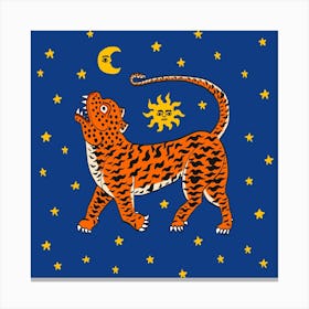 Tiger Temple Stars Blue Square Canvas Print