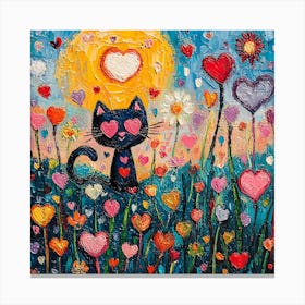 Abstract painting of a cat in a flower field Canvas Print