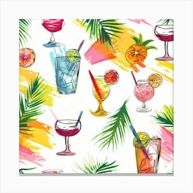 Seamless Pattern With Tropical Drinks 10 Canvas Print