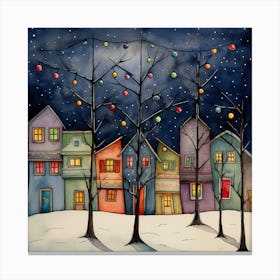 Watercolor Christmas Village Canvas Print