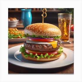 Hamburger On A Plate 164 Canvas Print