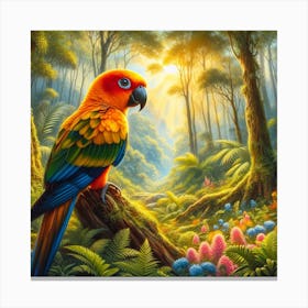 Sun Conure in Beautiful Forest 2 Canvas Print