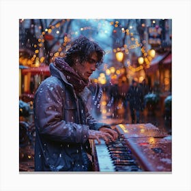 Man Playing Piano In The Snow Canvas Print