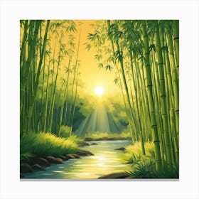 A Stream In A Bamboo Forest At Sun Rise Square Composition 296 Canvas Print