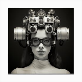Portrait Of A Woman With Cameras On Her Head Canvas Print