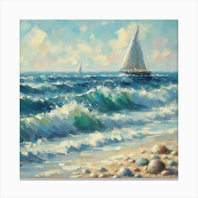 Sailboat On The Beach, Acrylic Painting Style 7 Canvas Print