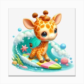 Cute Giraffe Surfing Canvas Print