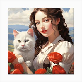 Girl Holding A Cat Canvas Print