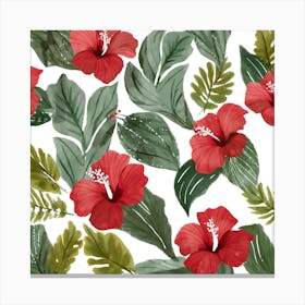 Botanical Wall Art Flowers Red Hibiscus Leaves #4 Canvas Print