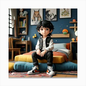 Boy Sitting On A Bed Canvas Print