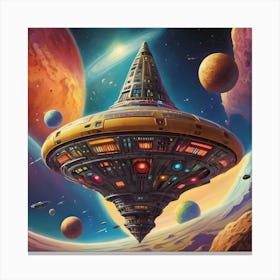 Colorful Alien Spaceship In Outer Space Canvas Print