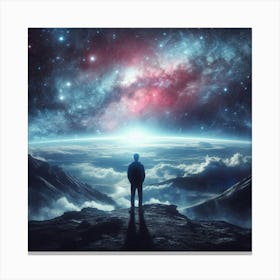 Man Standing On Top Of A Mountain Canvas Print