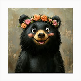 Black Bear With Flower Crown 3 Canvas Print