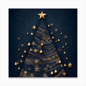 Christmas Tree On Blue Background 3 Canvas Print