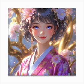 A Colorful Beautiful Anime Cartoon Girl Canvas Print