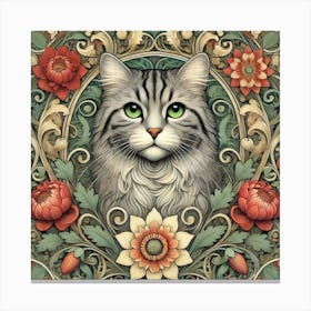 william morris Cat With Flowers 2 Canvas Print