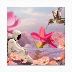 Hummingbird And Flowers Canvas Print