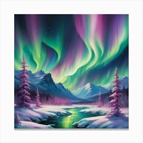 Aurora Borealis Paintings Art Print 4 Canvas Print