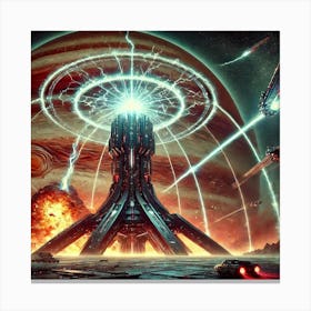 A Sci Fi Depiction Of The Stormspire Array Striking Targets Canvas Print