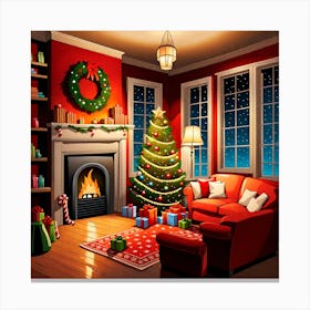 Christmas Living Room, gifts, candy, Christmas Tree art, Christmas Tree, Christmas vector art, Vector Art, Christmas art, Christmas Canvas Print
