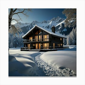 Winter House In The Mountains Canvas Print