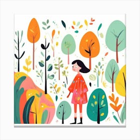 Girl in the forest, whimsical design 4 Canvas Print