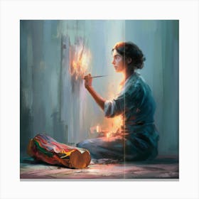 Woman Paints 1 Canvas Print