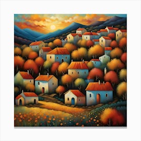 Greek Village At Sunset Canvas Print