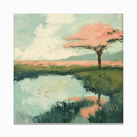 Pink Tree By The Pond Canvas Print