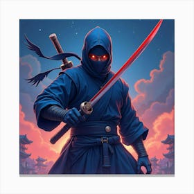 Ninja Fighter With A Watercolor Shuriken In A Vibrant Night Scene 1 Canvas Print