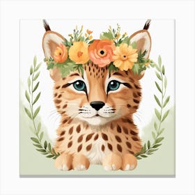Floral Baby Lynx Nursery Illustration (25) Canvas Print