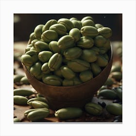 Green Coffee Beans In A Bowl Canvas Print