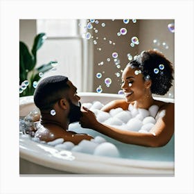 Couple In A Bubble Bath 1 Canvas Print