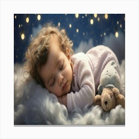 Little Girl Sleeping With Teddy Bear Canvas Print