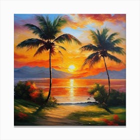 Sunset Palm Trees Canvas Print