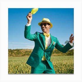 A Fashionable Adult Businessman In A Green Summer Suit Coupled With A Vibrant Yellow 3 Piece Access (2) Canvas Print