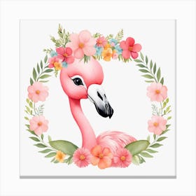 Floral Baby Flamingo Nursery Illustration (13) Canvas Print
