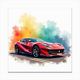 Ferrari F12tdf With A Colorful Watercolor Backdrop, No Signature Or Logo 1 Canvas Print