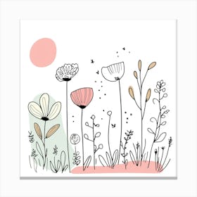 Cute Line Art Wildflowers 1 Canvas Print