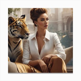 Tiger And Woman Canvas Print