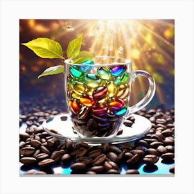 Coffee Cup With Colorful Pills Canvas Print