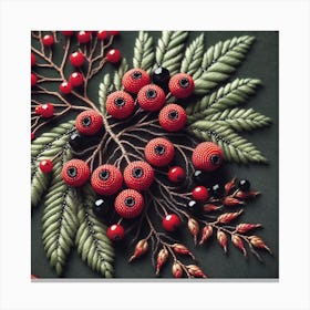 Rowan berries embroidered with beads 2 Canvas Print