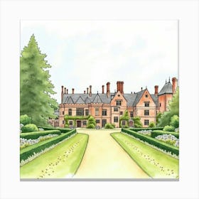 Watercolor View Of The Petworth House In West Sussex, Showcasing Its Grand Design And Beautiful Grounds Canvas Print