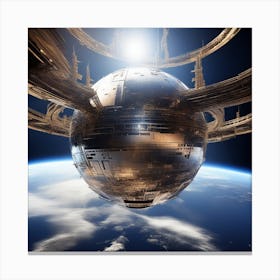 Imagine Earth Into Metallic Ball Space Station Floating In Space Universe Canvas Print