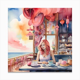 Girl At The Cafe Canvas Print